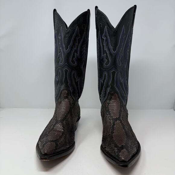 Panhandle Slim Western Boots Men's 8.5 B Black Brown Snakeskin Cowboy Boots - Picture 2 of 15